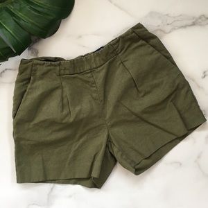Madewell Green Cotton/Linen Pleat Front Shorts